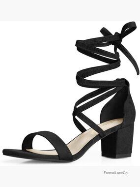 Womens Open Toe Lace Up Mid Chunky Heeled Sandals Party